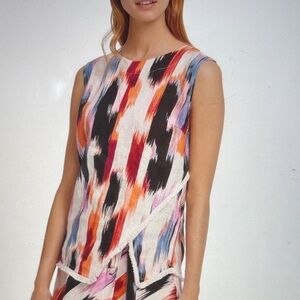 DKNY Printed Linen Asymmetrical Fringe Hem Shirt. Size Large